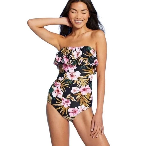 Kona Sol Swimsuit Womens Size L Green Floral One Piece Flounce Ruffle NWT - Picture 7 of 7